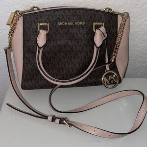 Michael Kors Dome Top Crossbody Bag Purse Signature & Pink